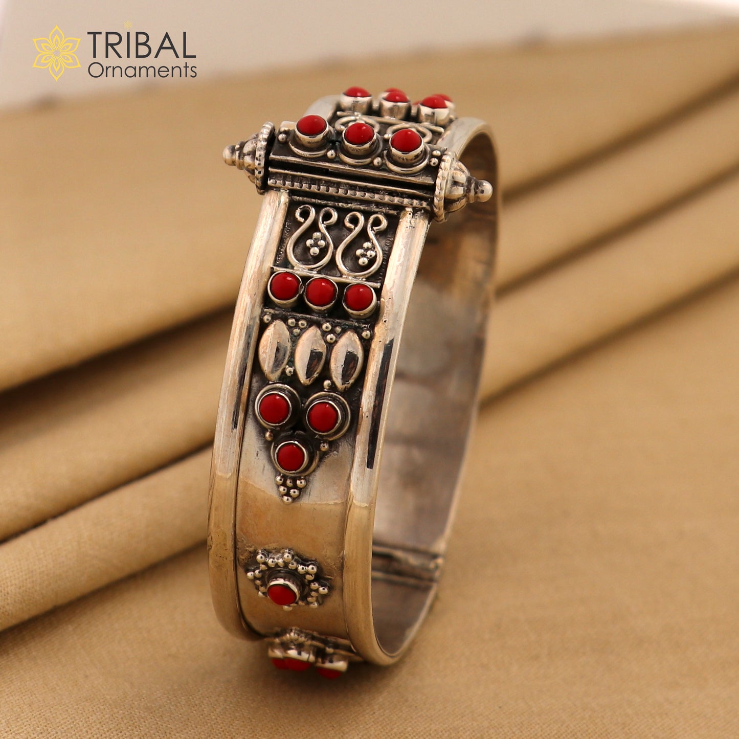 925 sterling silver vintage design coral stone bangle cuff bracelet stunning stylish tribal brides jewelry nssk485