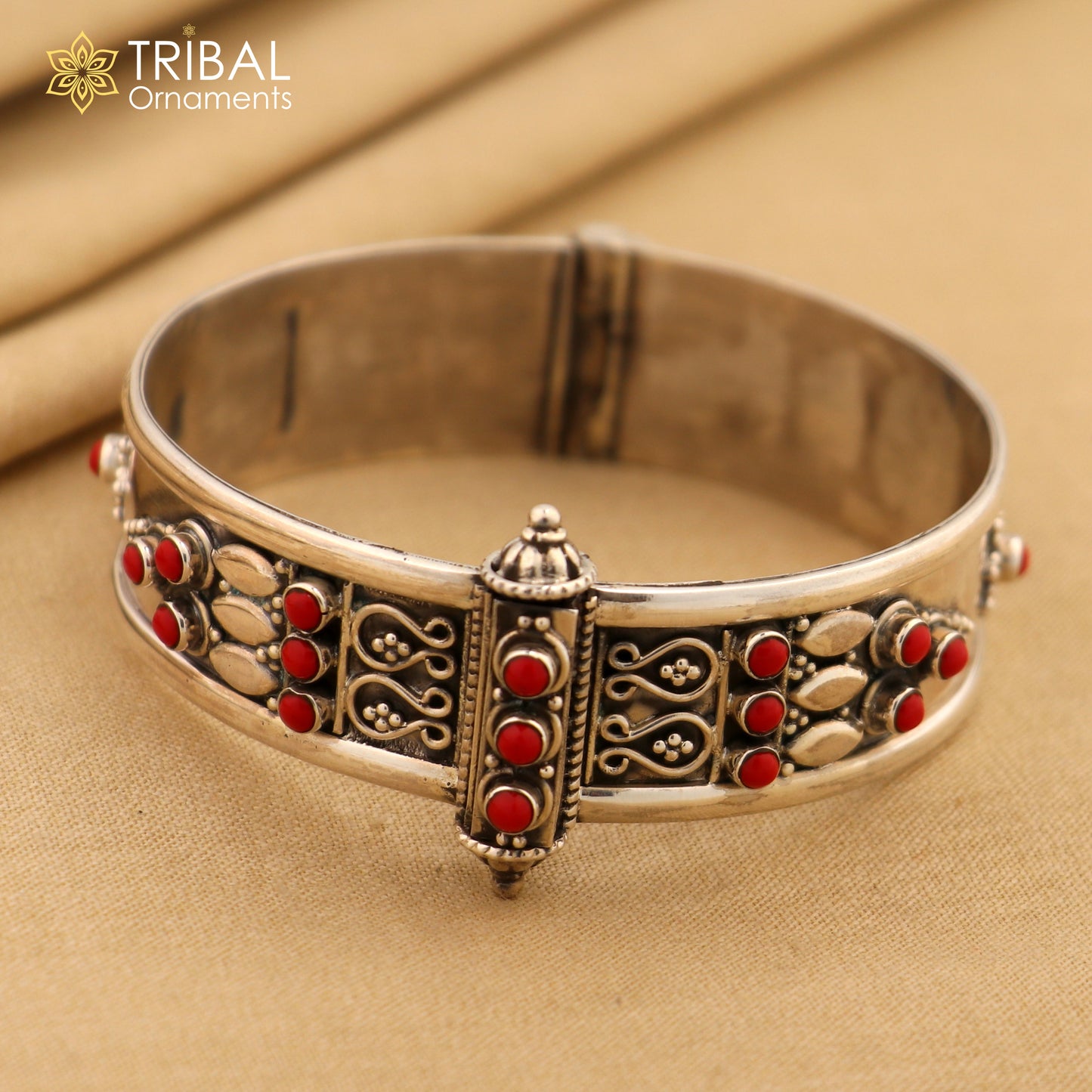 925 sterling silver vintage design coral stone bangle cuff bracelet stunning stylish tribal brides jewelry nssk485
