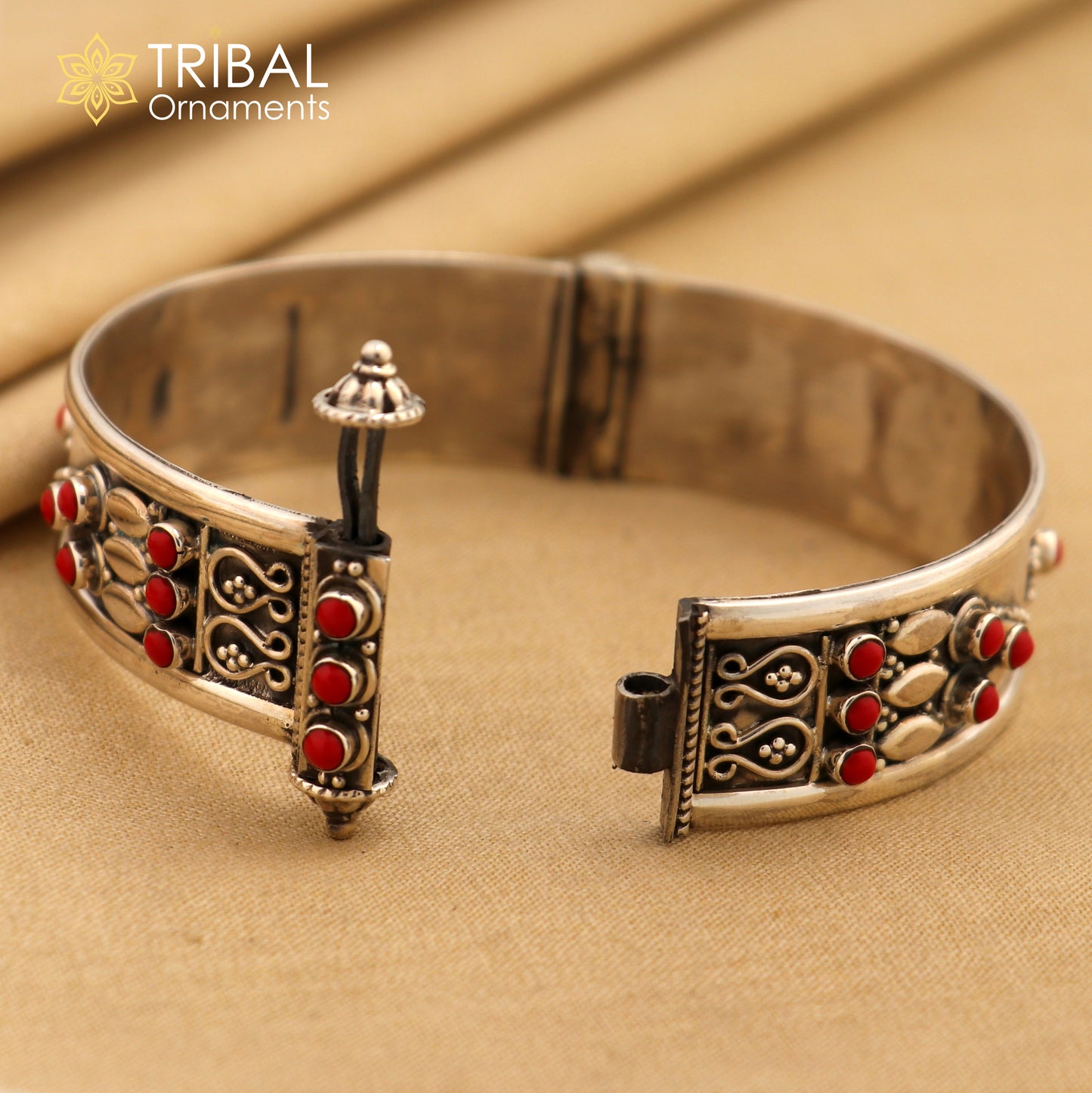 925 sterling silver vintage design coral stone bangle cuff bracelet stunning stylish tribal brides jewelry nssk485