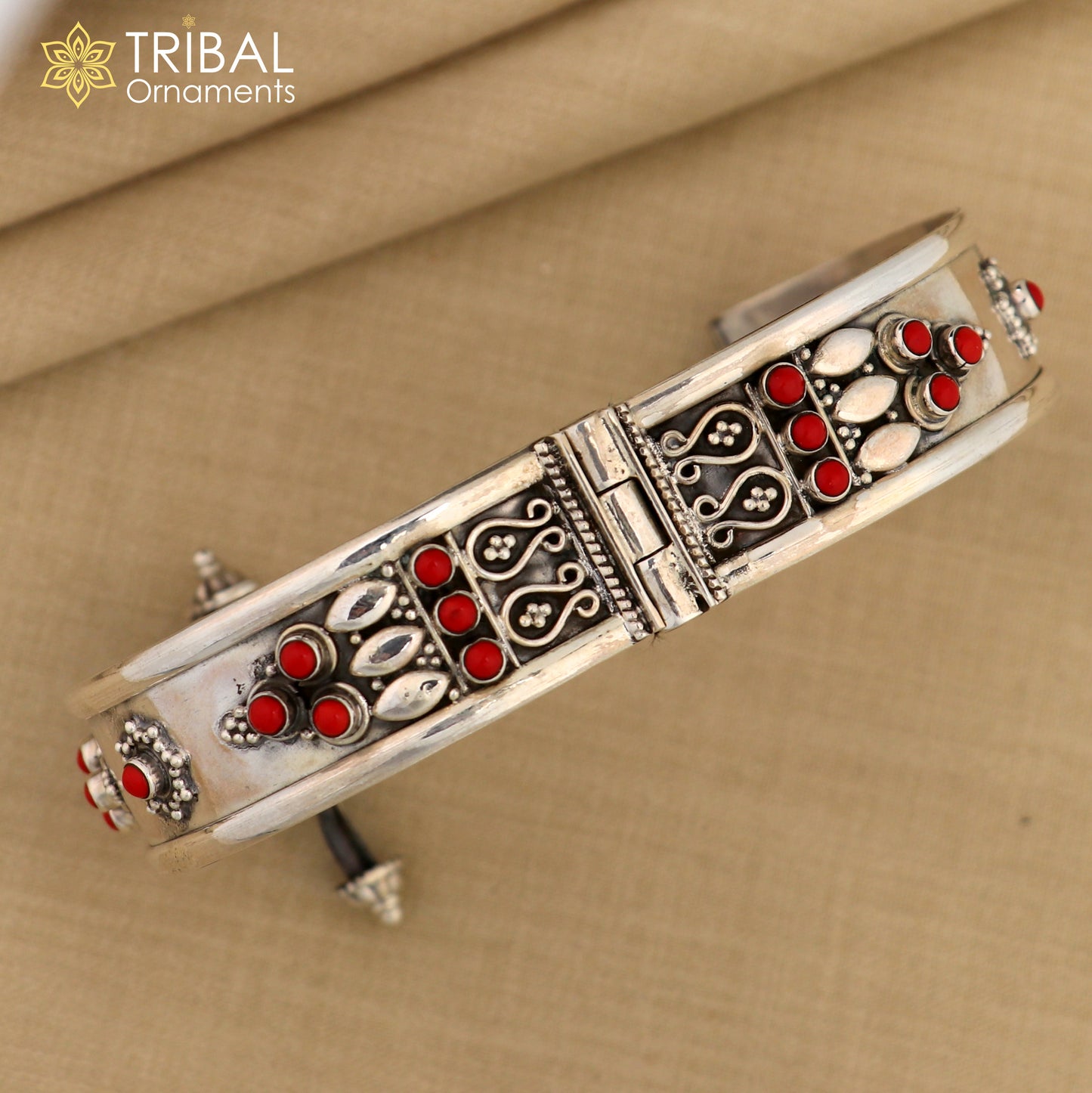 925 sterling silver vintage design coral stone bangle cuff bracelet stunning stylish tribal brides jewelry nssk485