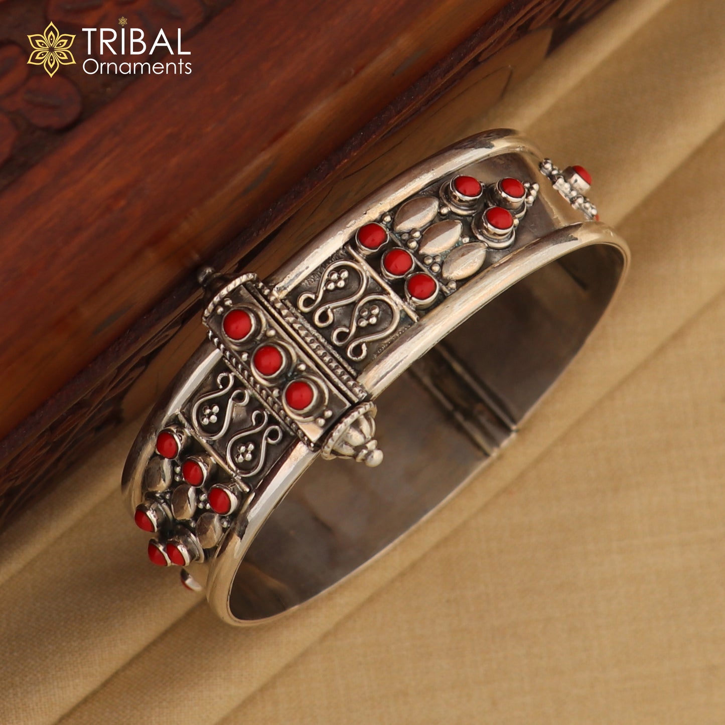 925 sterling silver vintage design coral stone bangle cuff bracelet stunning stylish tribal brides jewelry nssk485