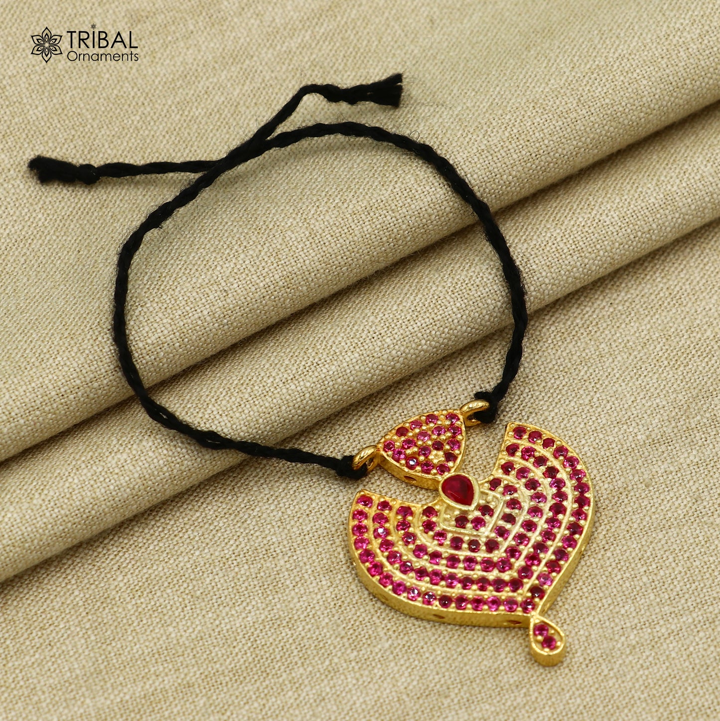 925 sterling silver pink stone style necklace for idols or god statues gold polished jewelry set774