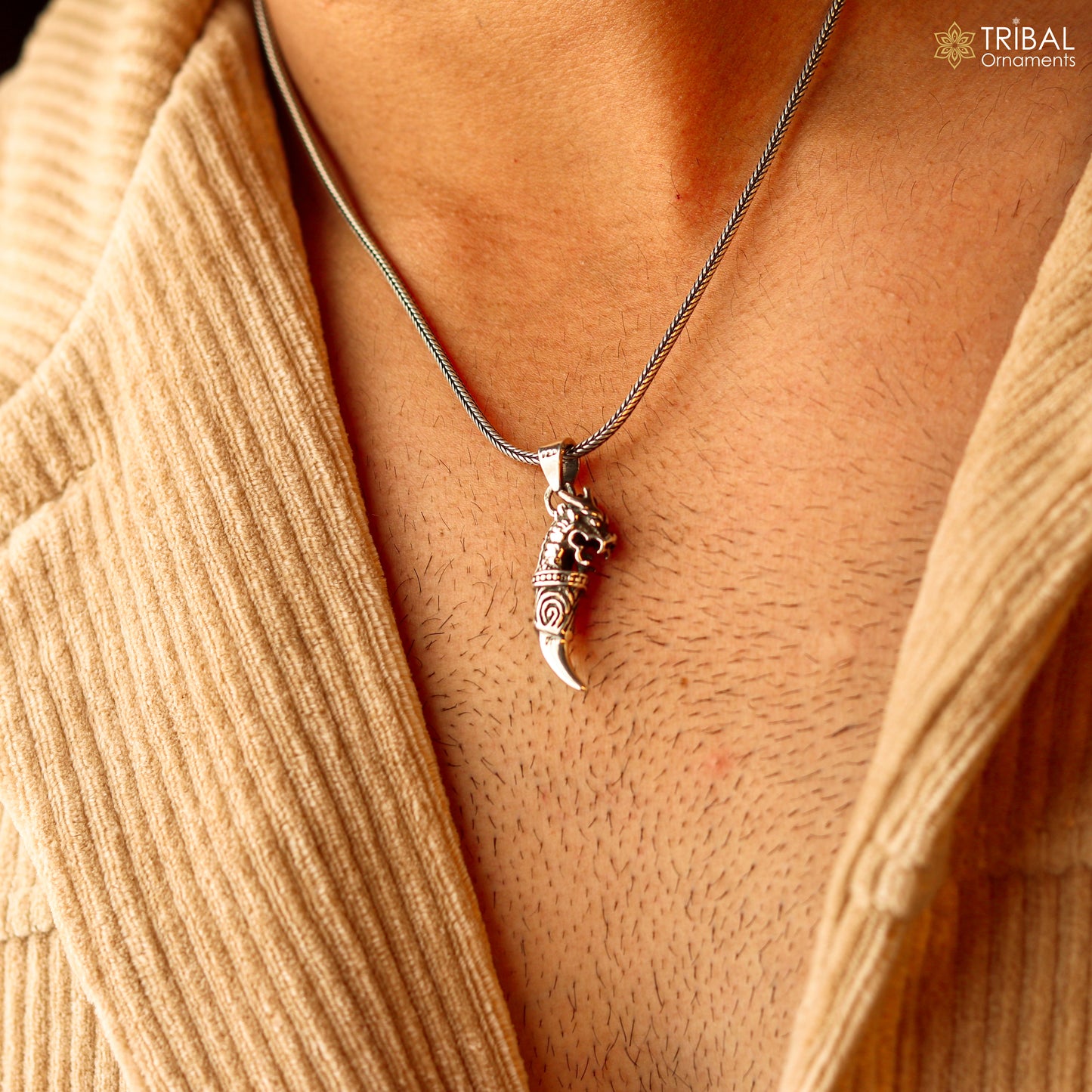 925 sterling silver handmade dragon tooth pendant symbol of mythical power, wisdom, and resilience nsp654 - TRIBAL ORNAMENTS