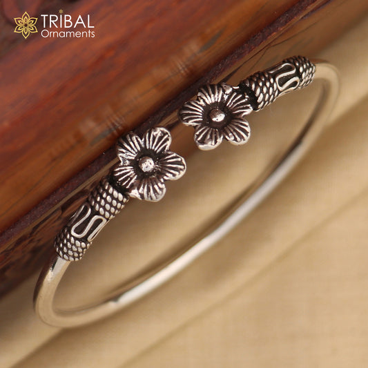 925 sterling silver flower design bangle bracelet kada tribal gifting jewelry nsk154