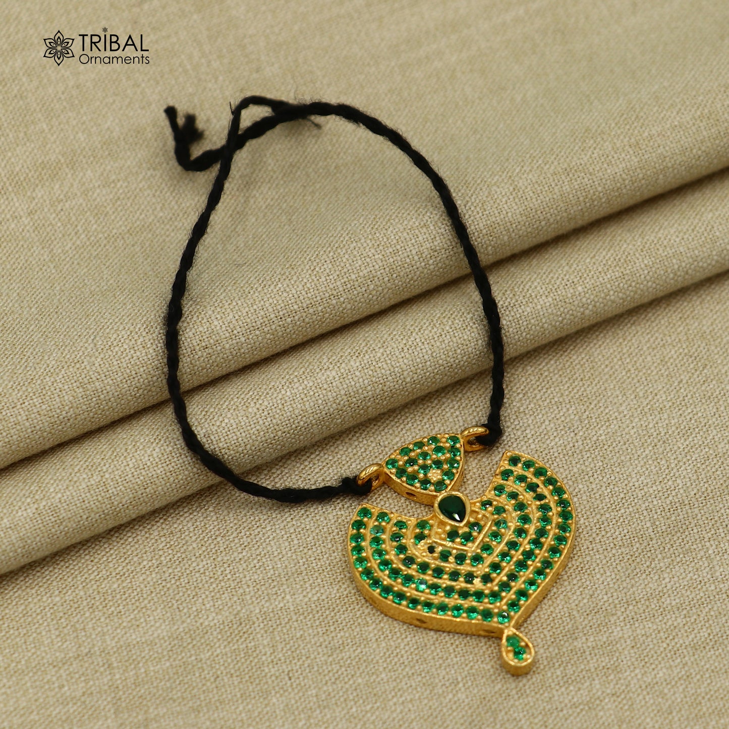 925 sterling silver green stone style necklace for idols or god statues gold polished jewelry set775