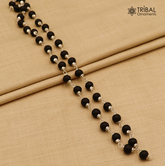 54 /108 beads handmade karungali round beads mala 925 solid silver chain necklace ch609
