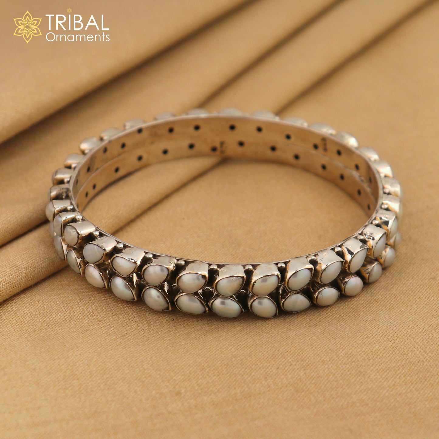 925 sterling silver natural pearls bangle bracelet, stylish fancy functional jewelry nba0385