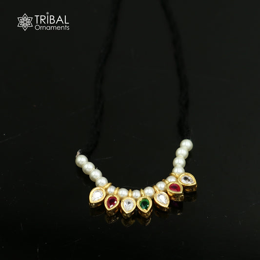 925 sterling silver pearl style multi color stone necklace for idols or god statues gold polished jewelry set782
