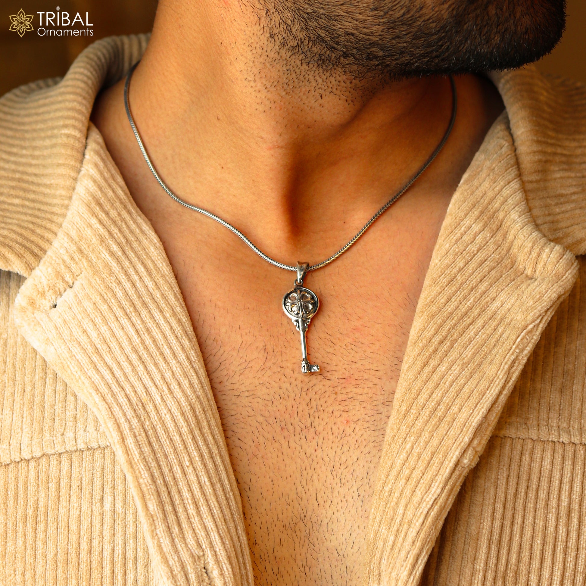 vintage style key pendant necklace 925 sterling silver amazing stylish customized jewelry from india nsp657 - TRIBAL ORNAMENTS