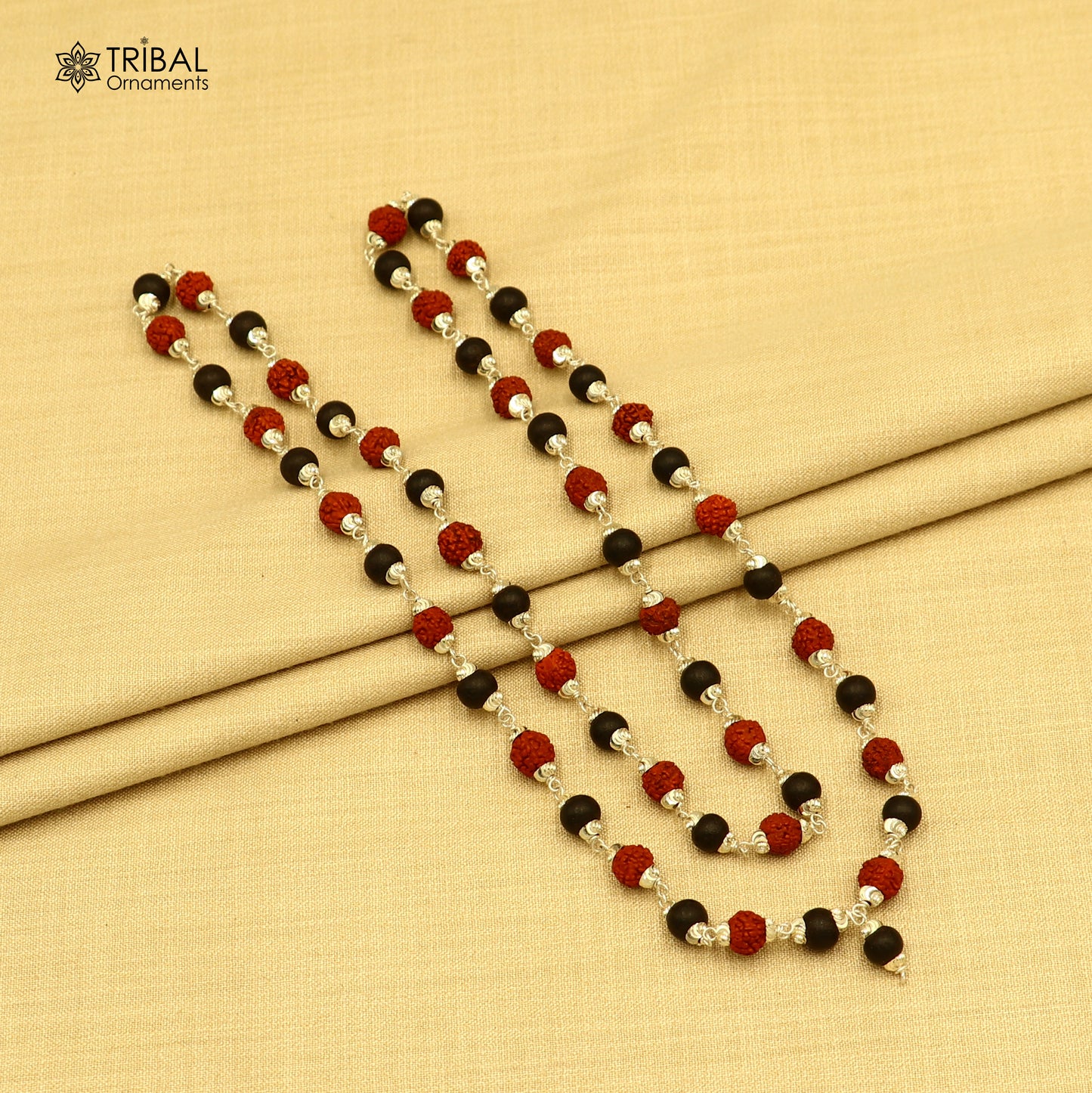 54 / 108 beads Karungali and Rudraksha beads navkar jaap mala 925 solid silver chainting necklace ch612