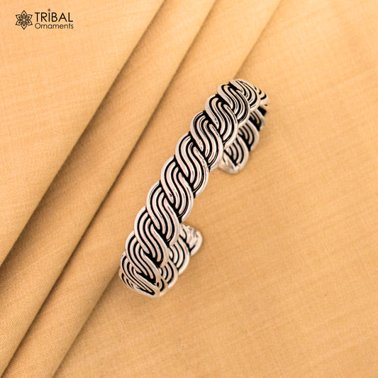 925 sterling silver twisted design open face adjustable bangle cuff bracelet kada nsk214