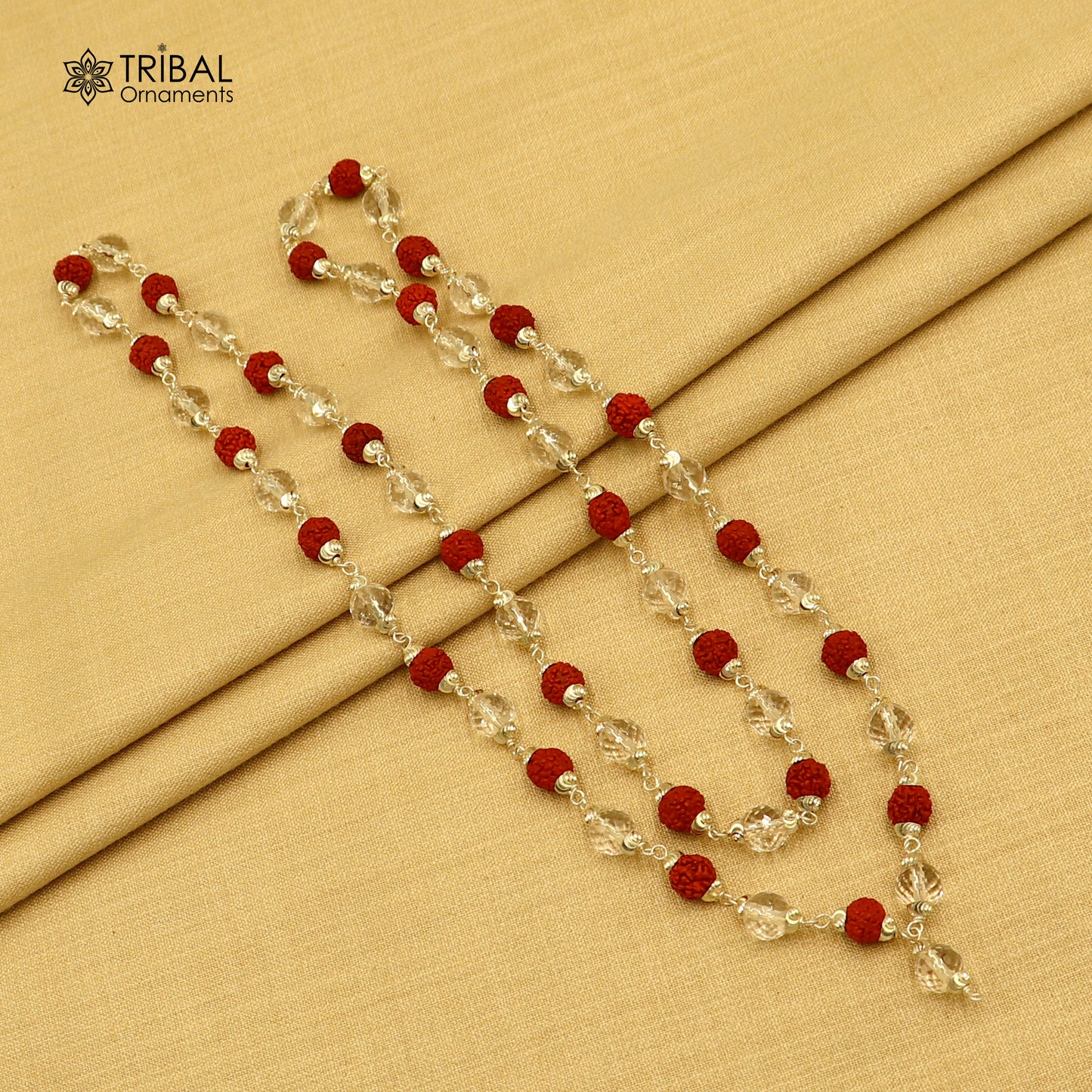 54 /108 beads Rudraksh and spathic beads navkar jaap mala 925 solid silver chainting necklace ch614