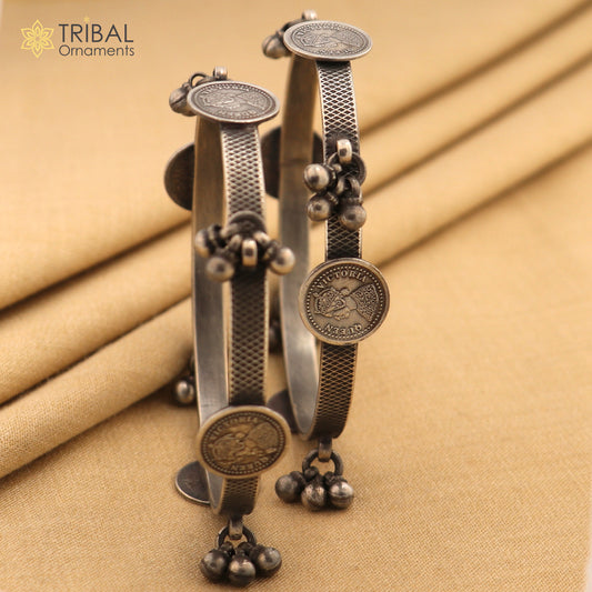 925 sterling silver handmade customized tribal ethnic bangle bracelet, best vintage style hanging drops bangles for gifting nba328