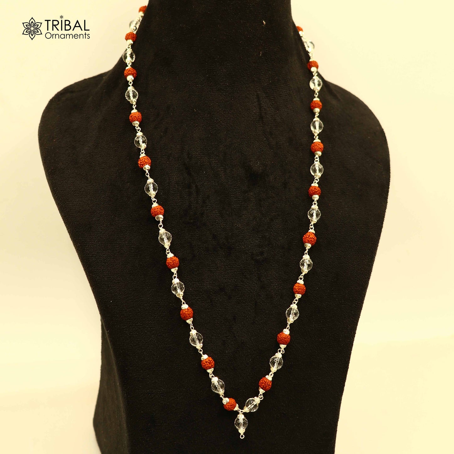 54 /108 beads Rudraksh and spathic beads navkar jaap mala 925 solid silver chainting necklace ch614
