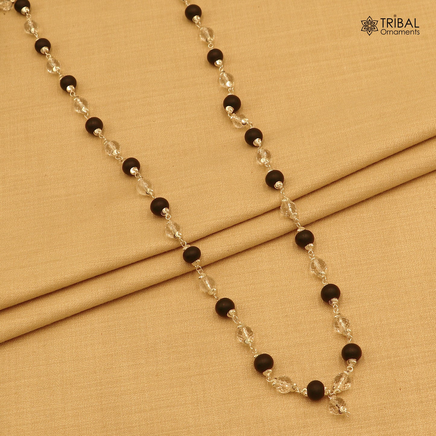 54 /108 beads Karungali and Sphatik beads navkar jaap mala 925 solid silver chanting necklace ch613