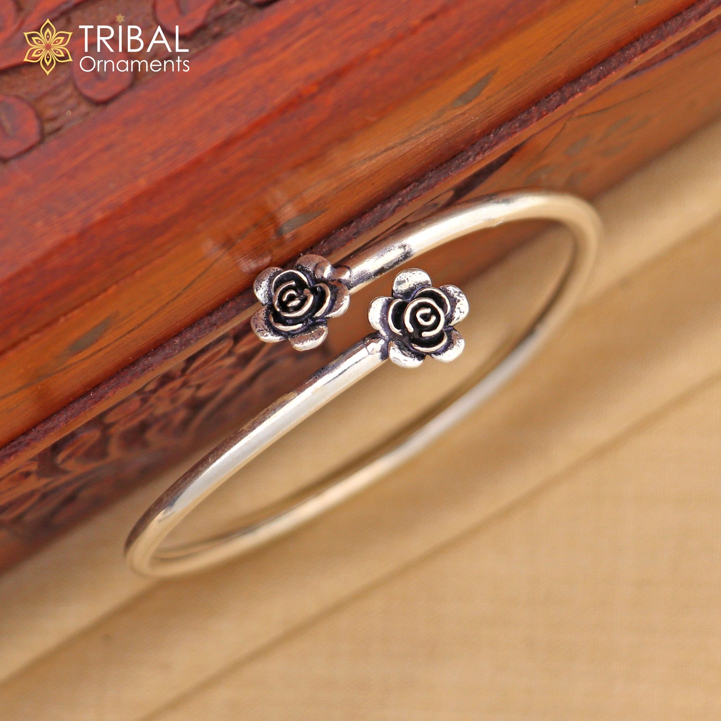 925 sterling silver flower design stylish kada bangle bracelet tribal jewelry nsk885