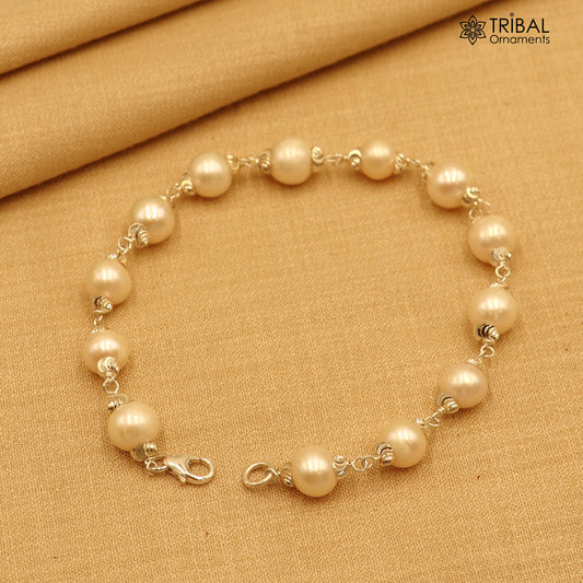 925 Sterling silver pearl beads bracelet for unisex jewelry sbr786