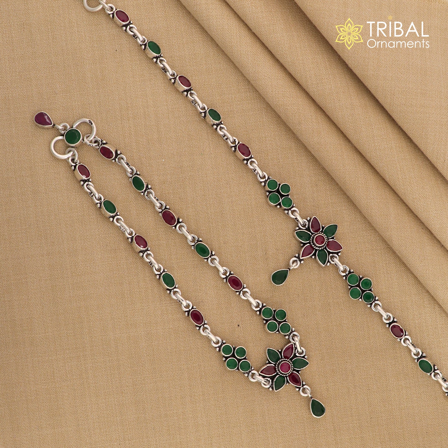 10.5" 925 sterling silver flower design multi color stone anklets foot bracelet ,ankle bracelet jewelry ank696