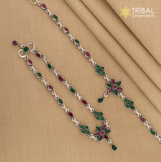 10.5" 925 sterling silver flower design multi color stone anklets foot bracelet ,ankle bracelet jewelry ank696