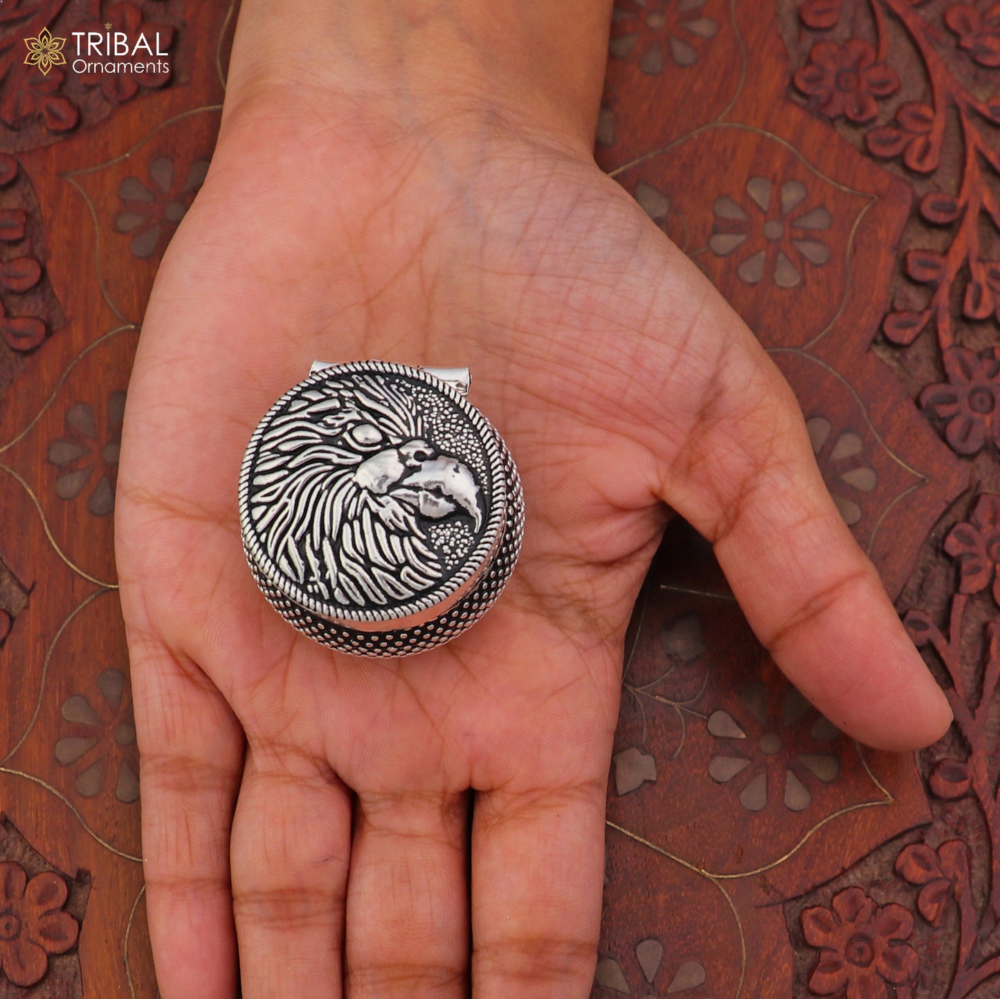 925 sterling silver round bird design oxidized trinket,casket, Sindoor box brides jewelry stb907