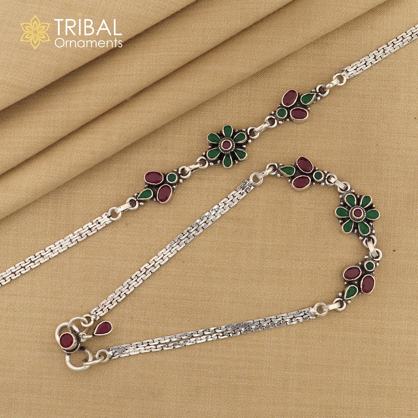 10.5" 925 sterling silver flower design multi color stone anklets foot bracelet ,ankle bracelet jewelry ank686