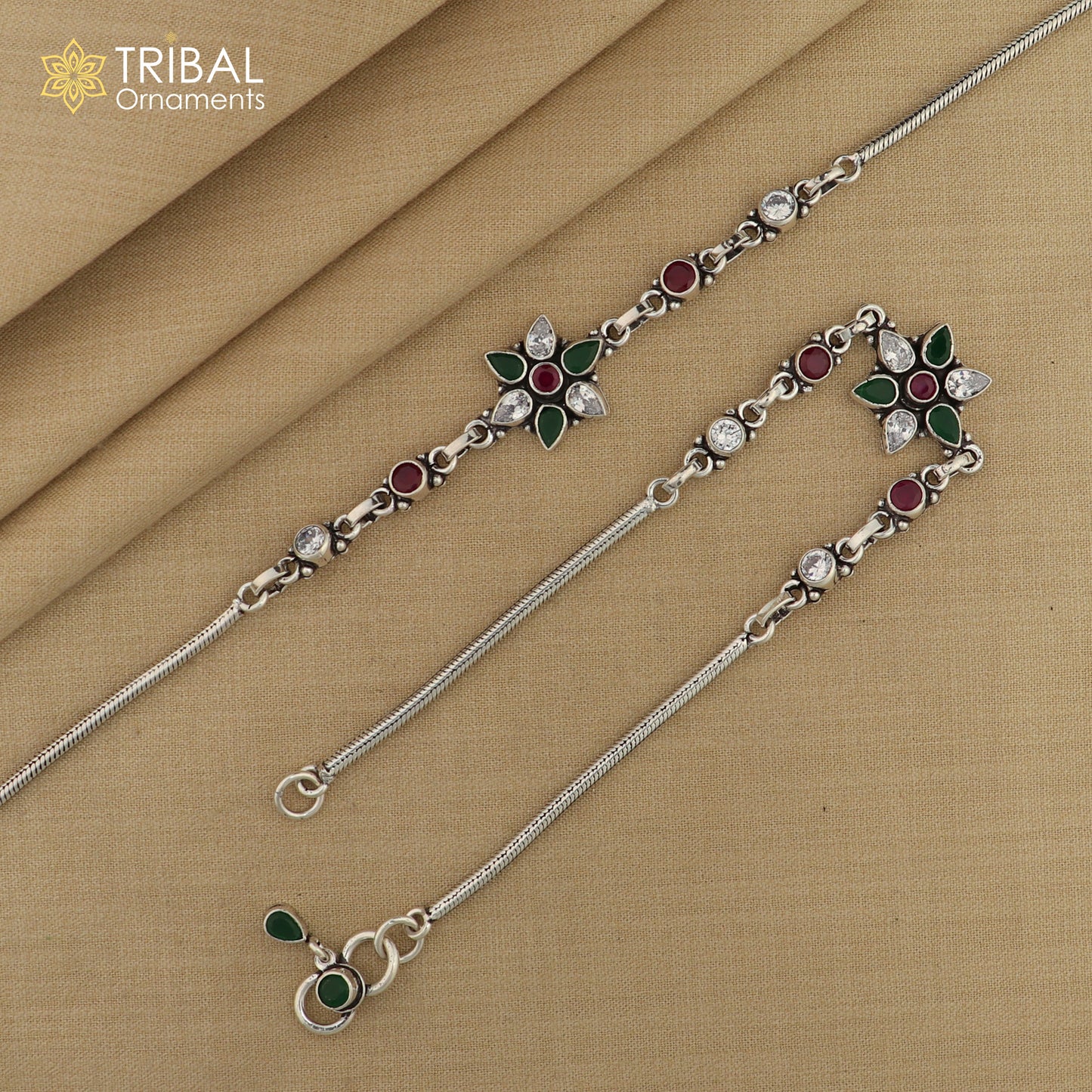 10.5" 925 sterling silver flower design multi color stone anklets foot bracelet ,ankle bracelet jewelry ank707
