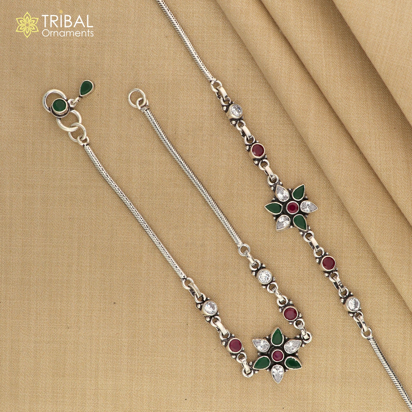 10.5" 925 sterling silver flower design multi color stone anklets foot bracelet ,ankle bracelet jewelry ank707