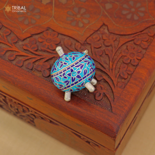 925 Sterling silver fabulous meenakari trinket box, container box, casket box,sindoor box, enamel work customized box stb905