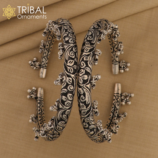 925 pure silver Vintage design chitai work oxidized foot kada ankle bracelet tribal ethnic silver jewelry nsfk109