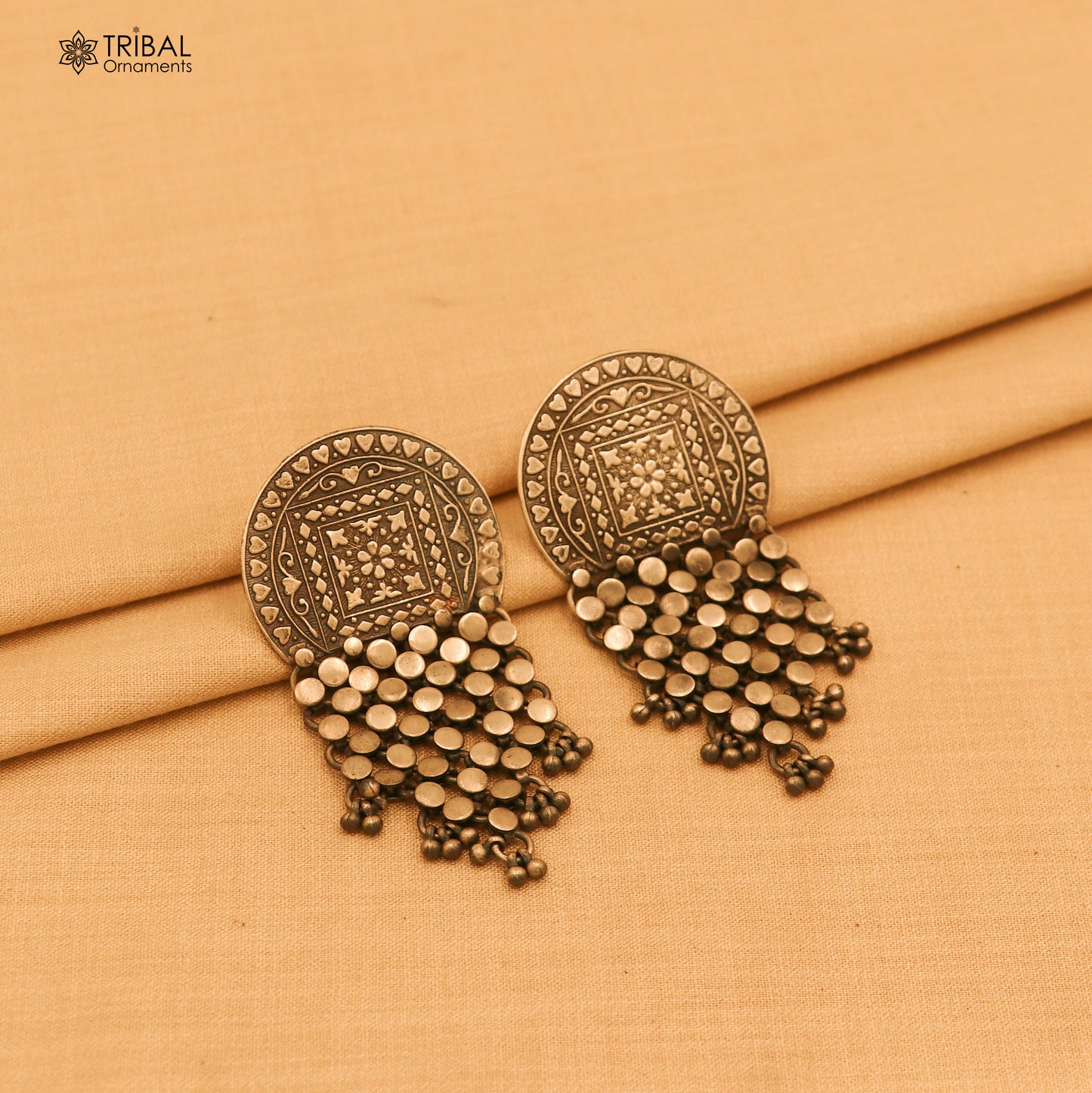 925 sterling silver ethnic floral style traditional drop dangle earring ear744