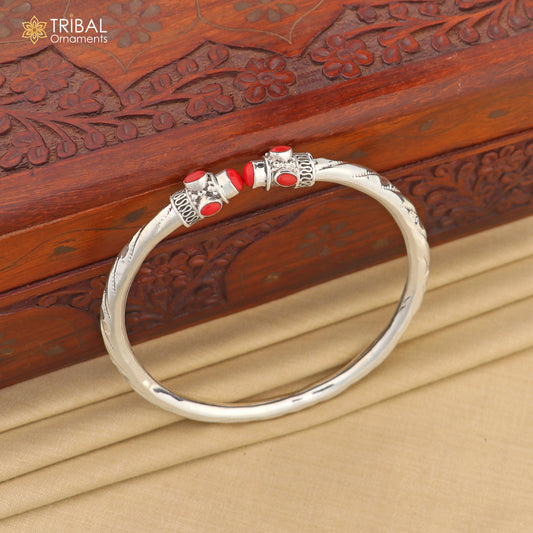 925 Sterling silver customized red stone bangle bracelet, unisex bangle kada tribal jewelry nsk909