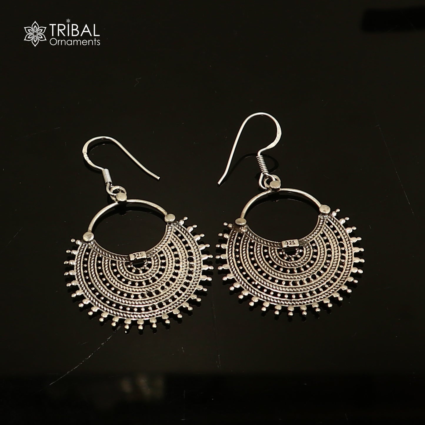 925 sterling silver ethnic half moon style traditional drop dangle earring ear748