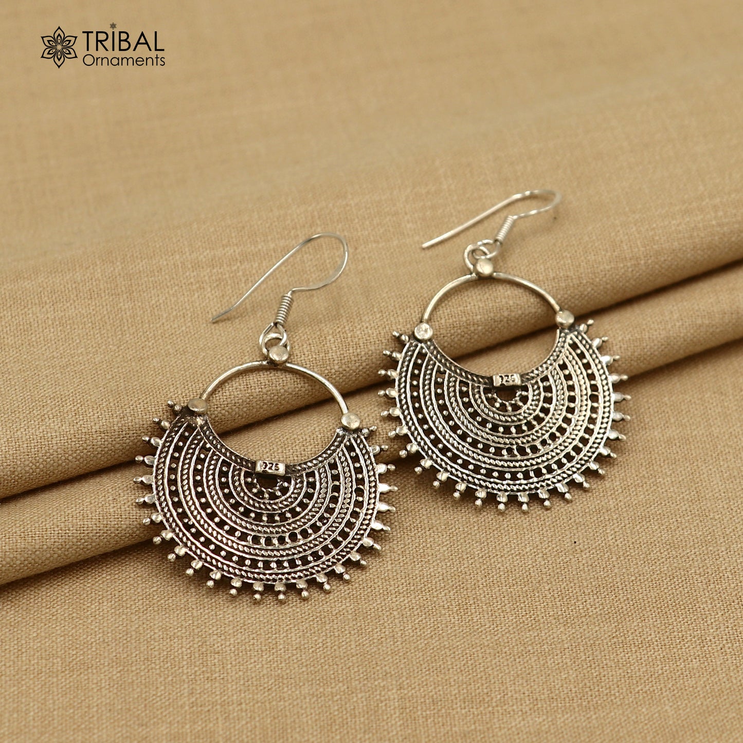 925 sterling silver ethnic half moon style traditional drop dangle earring ear748