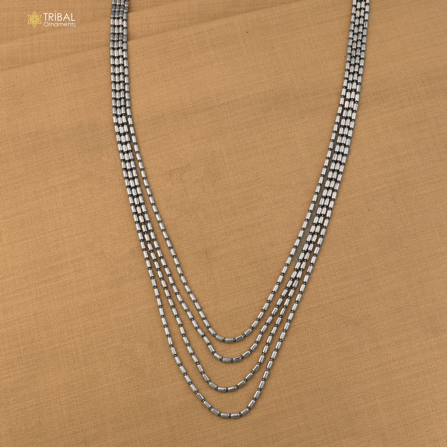 925 sterling silver 4 line beaded chain necklace set tribal jewelry set853