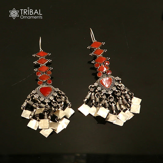 925 sterling silver ethnic coral hook style traditional drop dangle earring ear749