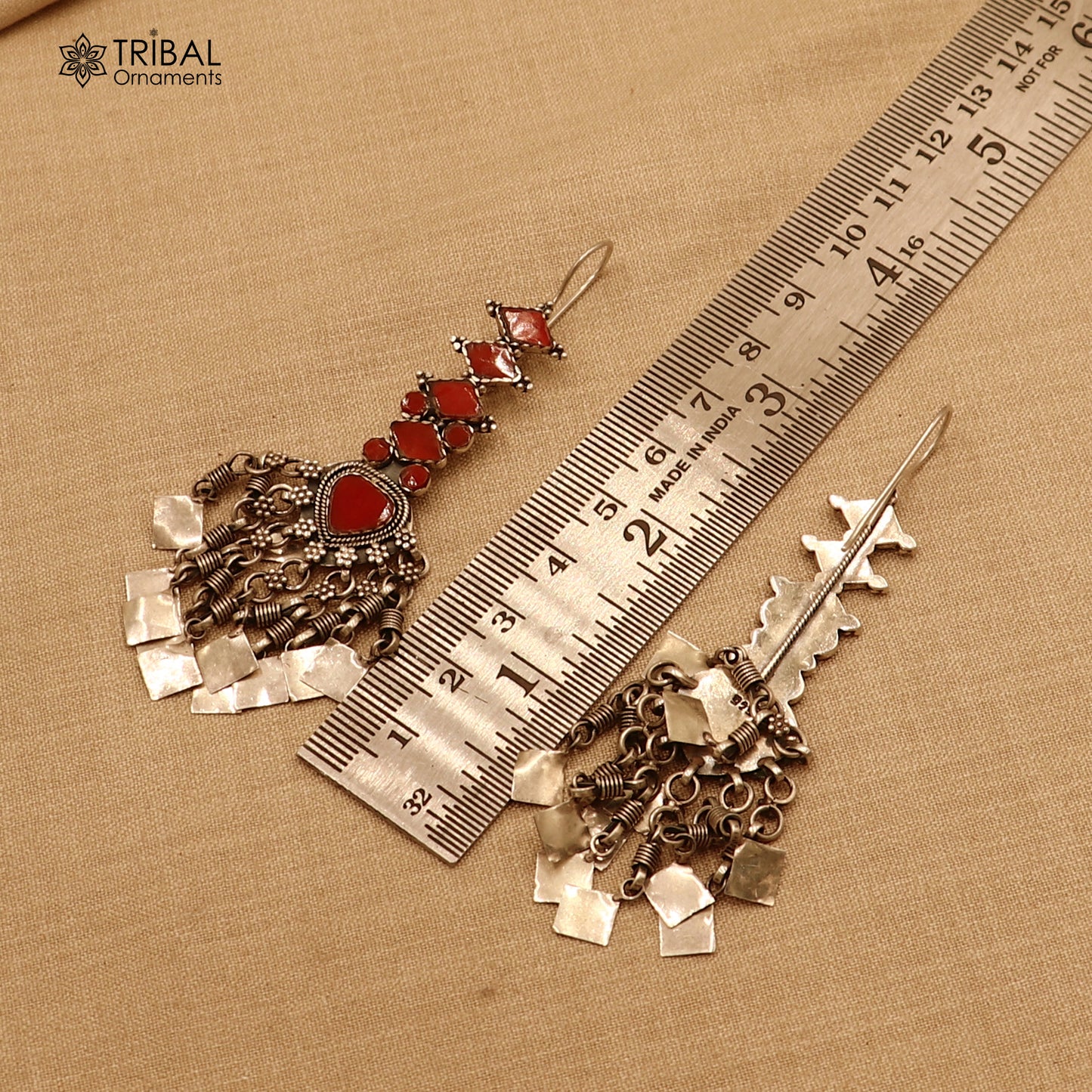 925 sterling silver ethnic coral hook style traditional drop dangle earring ear749