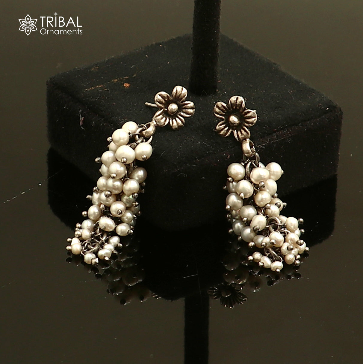 925 sterling silver ethnic boho long pearl cluster style traditional drop dangle earring ear750