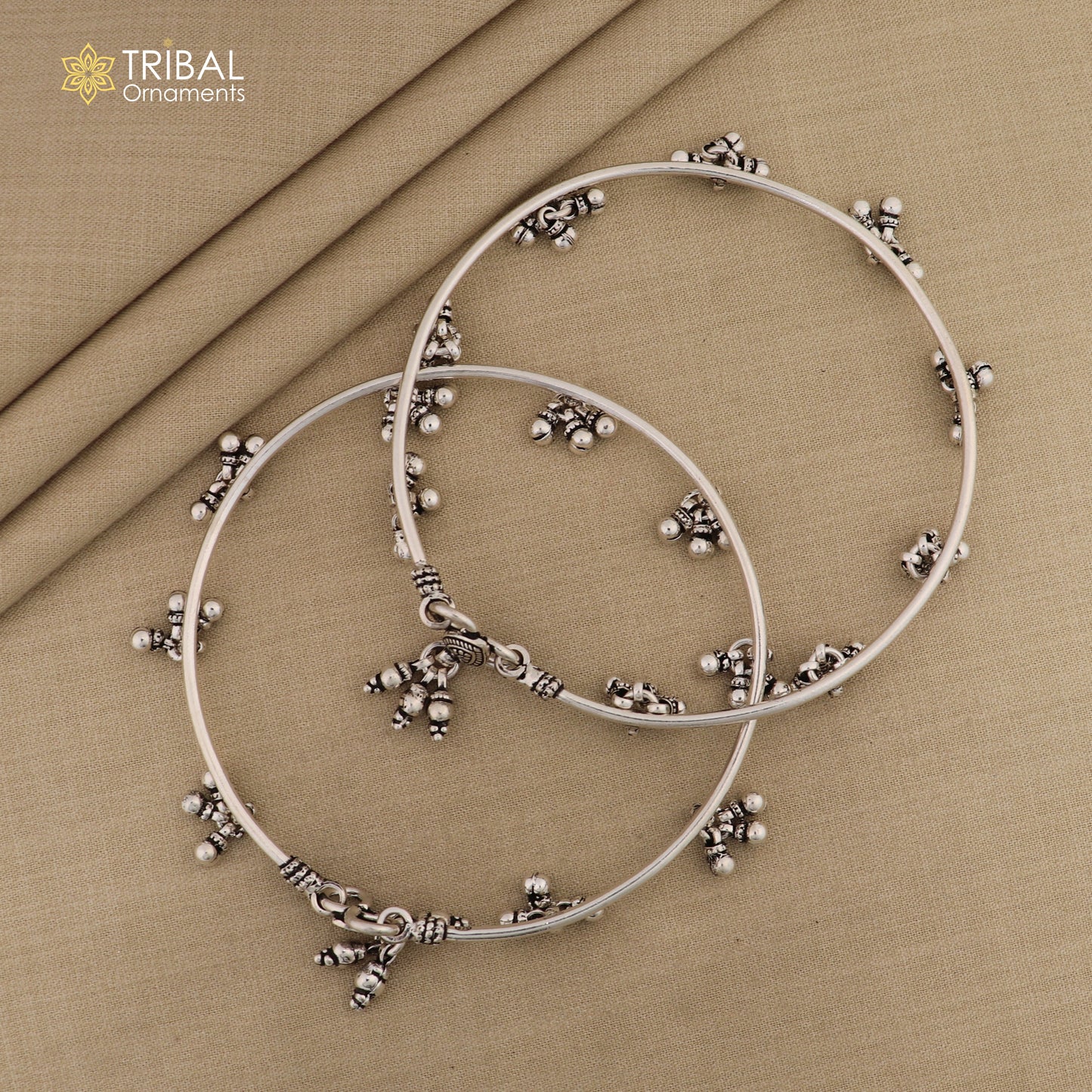 925 sterling silver Vintage design plain foot kada with hanging drops ankle bracelet ethnic belly dance jewelry nsfk41