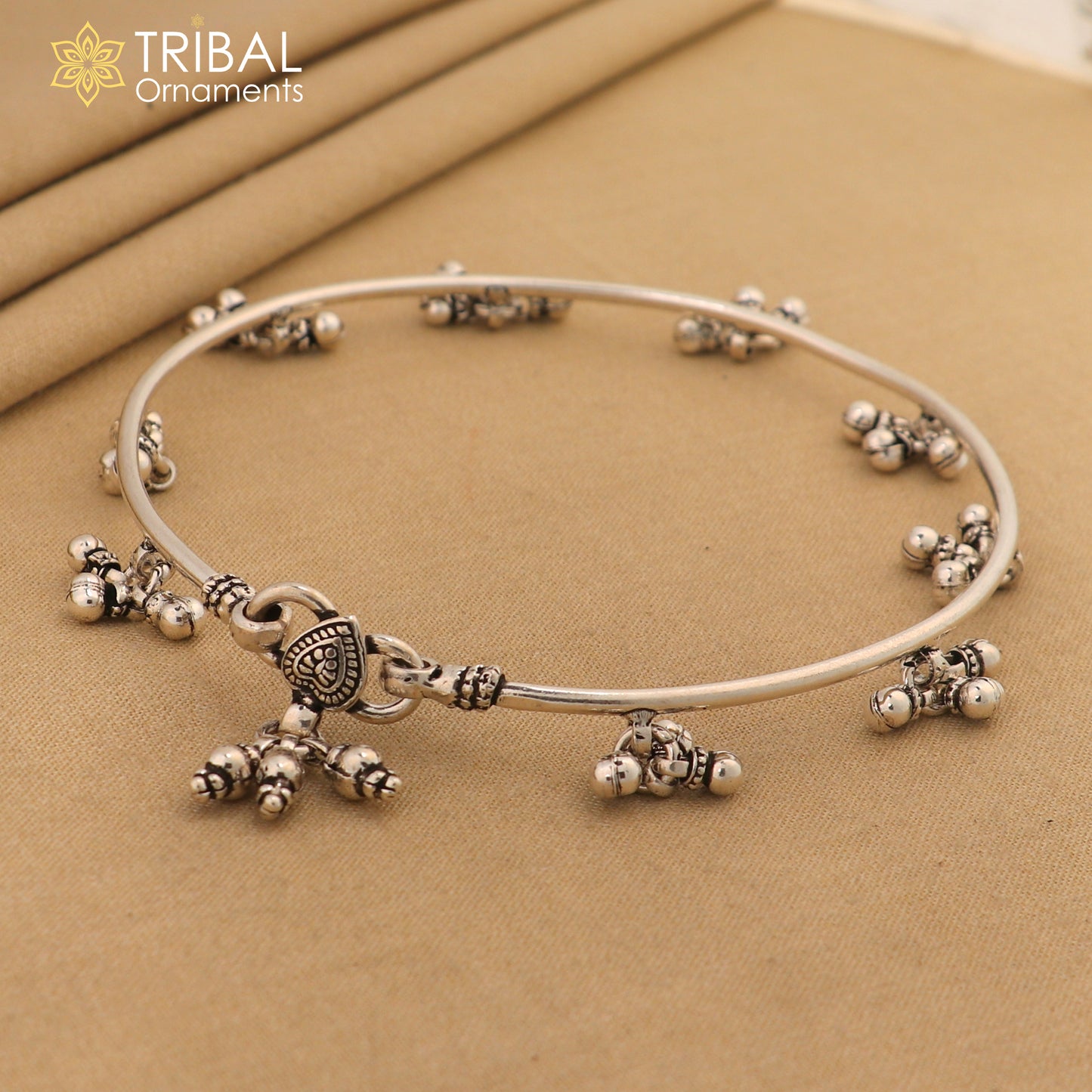 925 sterling silver Vintage design plain foot kada with hanging drops ankle bracelet ethnic belly dance jewelry nsfk41
