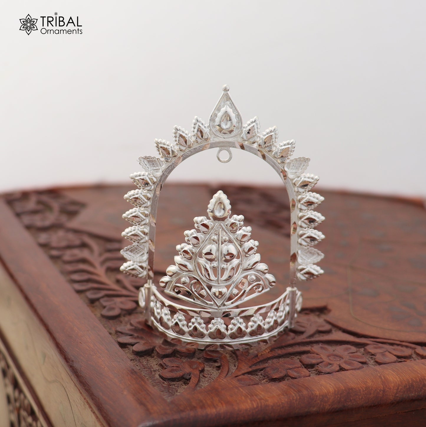 925 sterling silver vintage design krishan Mukut amazing goddess crown home temple art sm60