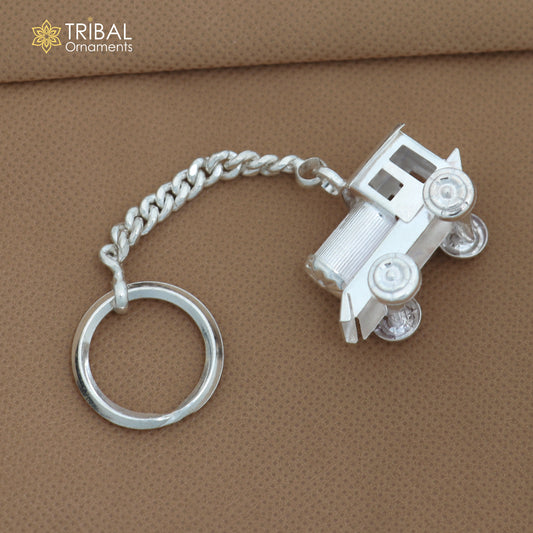 925 Sterling silver unique engine design solid key chain, stylish royal gifting silver accessories unisex gift kch25 - TRIBAL ORNAMENTS