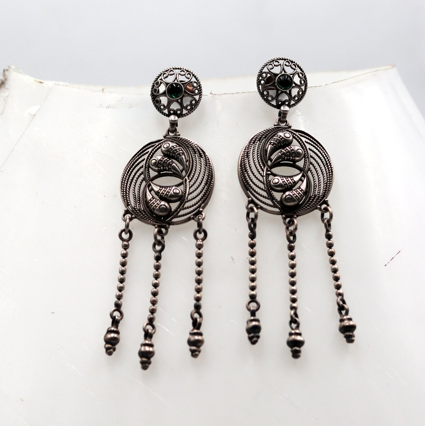 925 sterling silver ethnic tribal design long drop dangle earring s1344 - TRIBAL ORNAMENTS