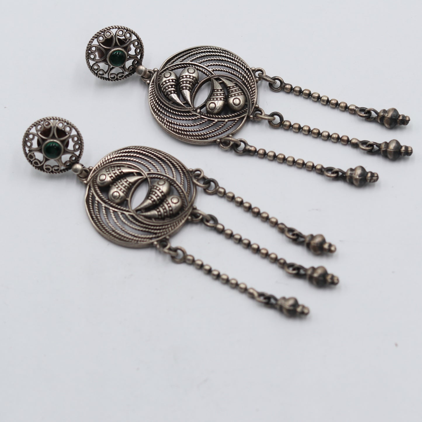925 sterling silver ethnic tribal design long drop dangle earring s1344 - TRIBAL ORNAMENTS