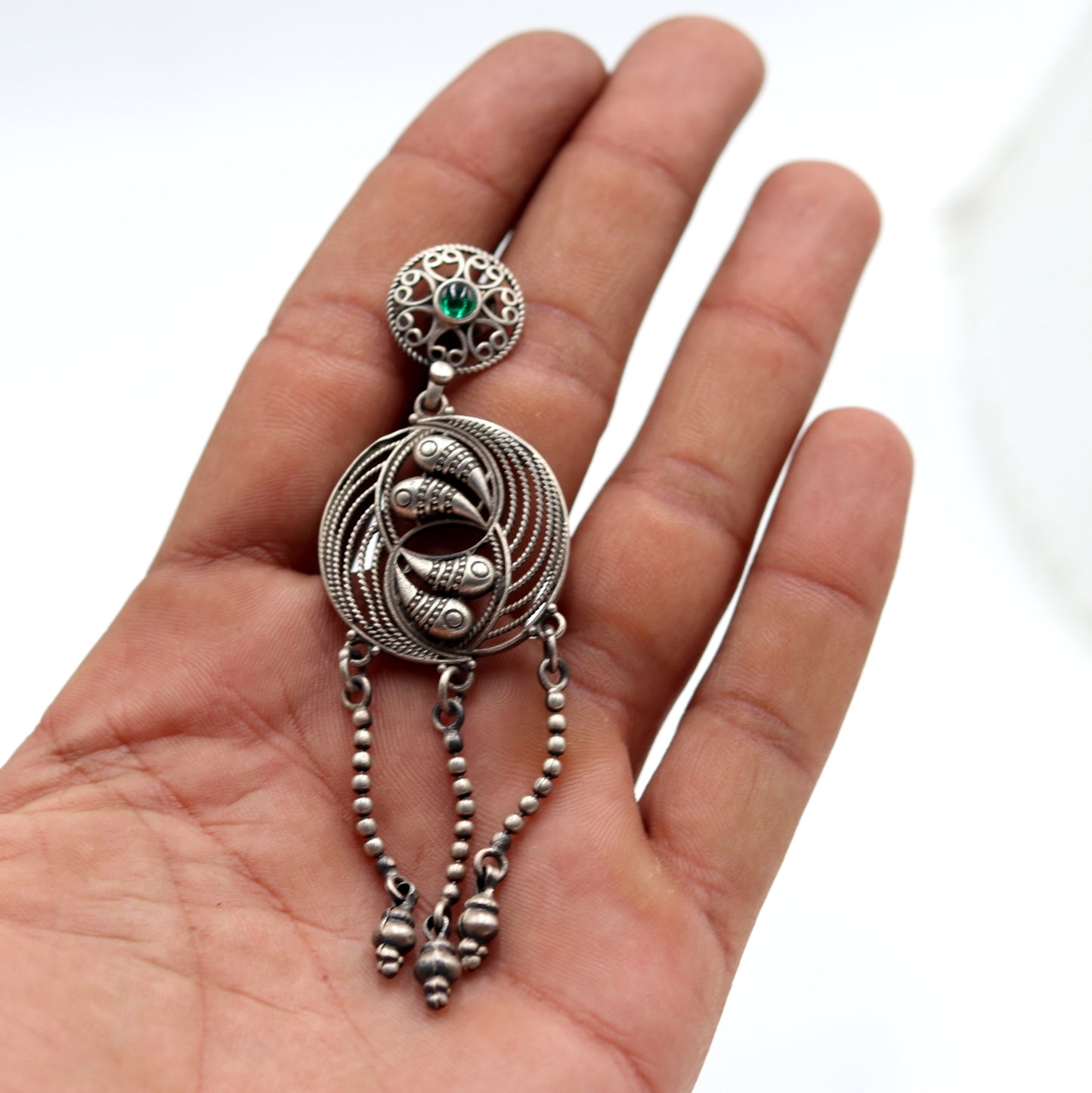 925 sterling silver ethnic tribal design long drop dangle earring s1344 - TRIBAL ORNAMENTS