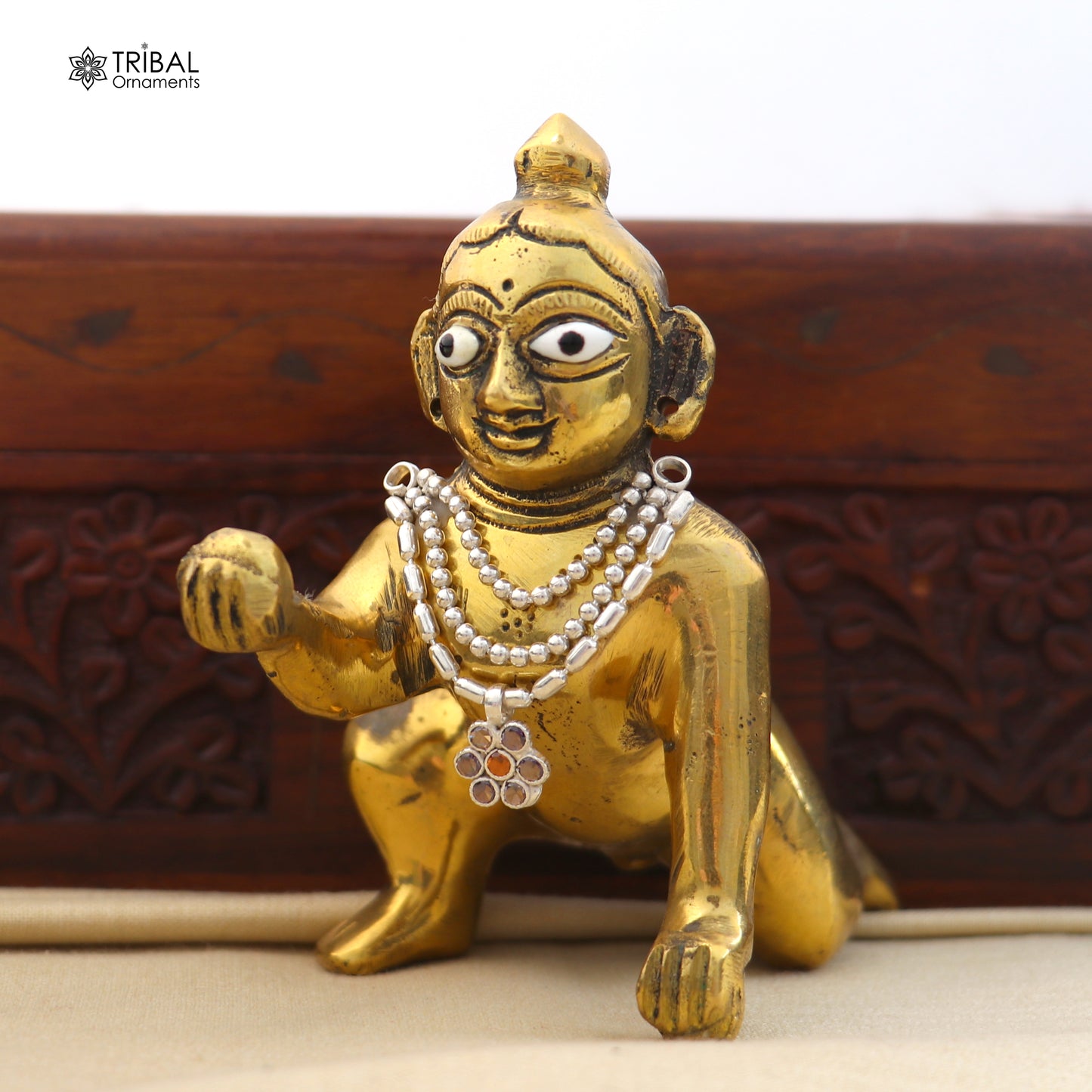 925 sterling silver 3 line beaded chain necklace for Lord Krishna Laddu Gopala jewelry set859