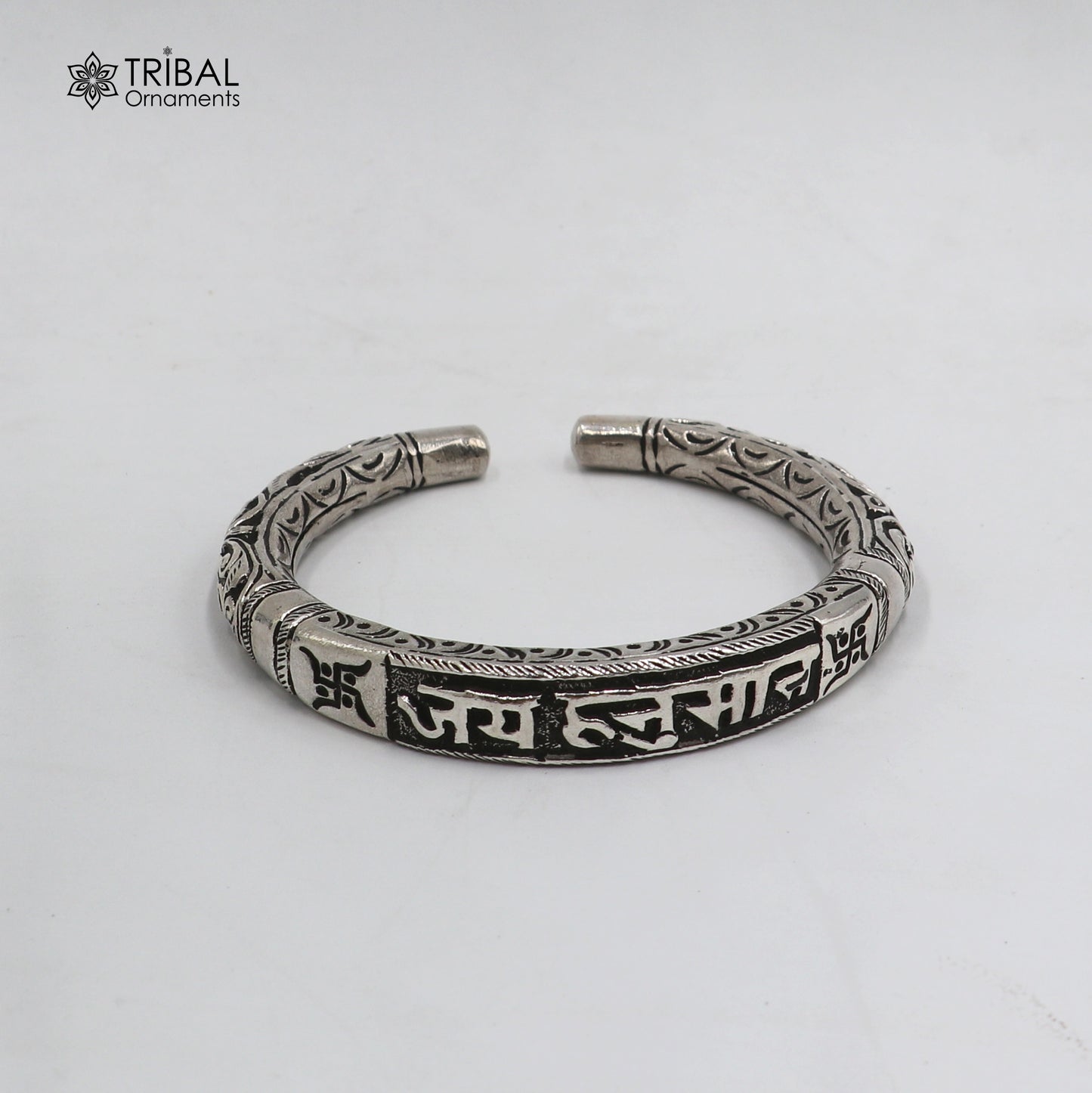 925 Sterling silver Jai Hanuman cuff bracelet with chitai work, tribal ethnic design, unisex divine jewelry from TRIBAL ORNAMENTS