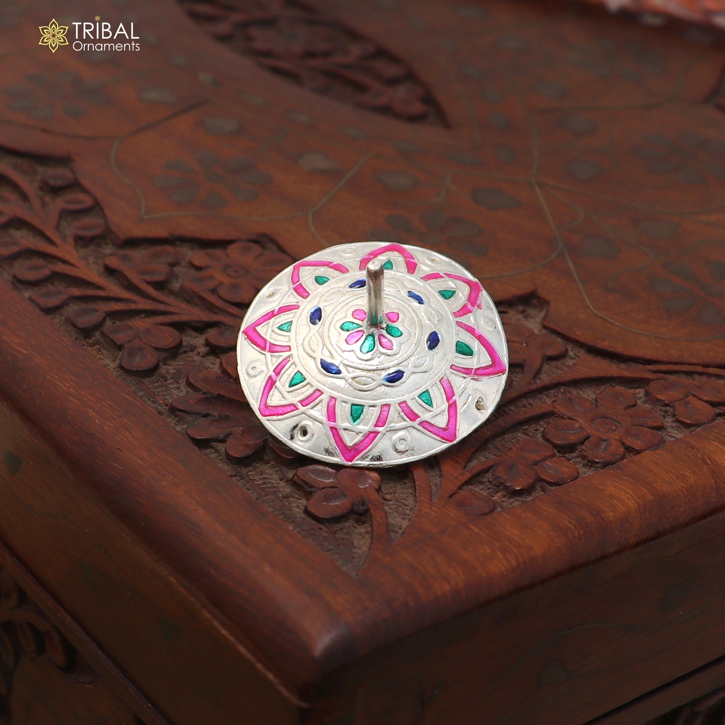925 sterling silver enamel work Firki or Lattu toy ,silver toy for your baby Krishna idols article art876