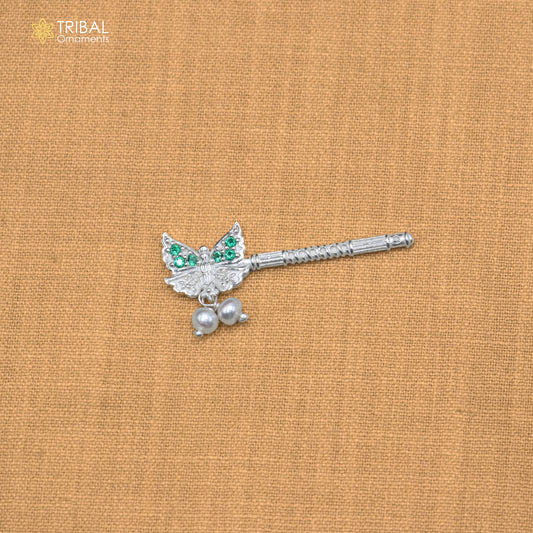 925 sterling silver stone design bansuri laddu Gopala flute, Krishna flute su1429