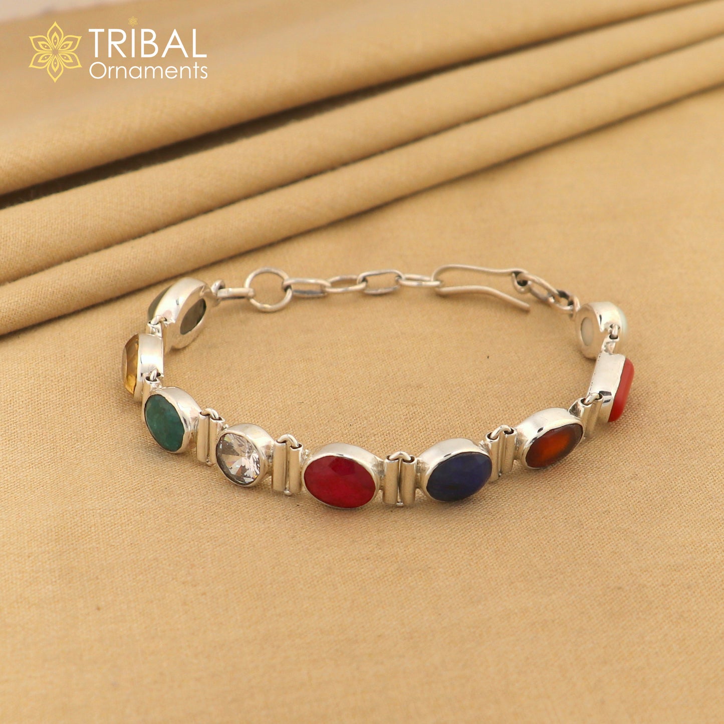 19 GM 925 sterling silver Navratan stone unisex nine stone bracelet sbr742