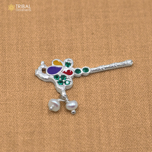925 sterling silver stone design bansuri laddu Gopala flute, Krishna flute su1434